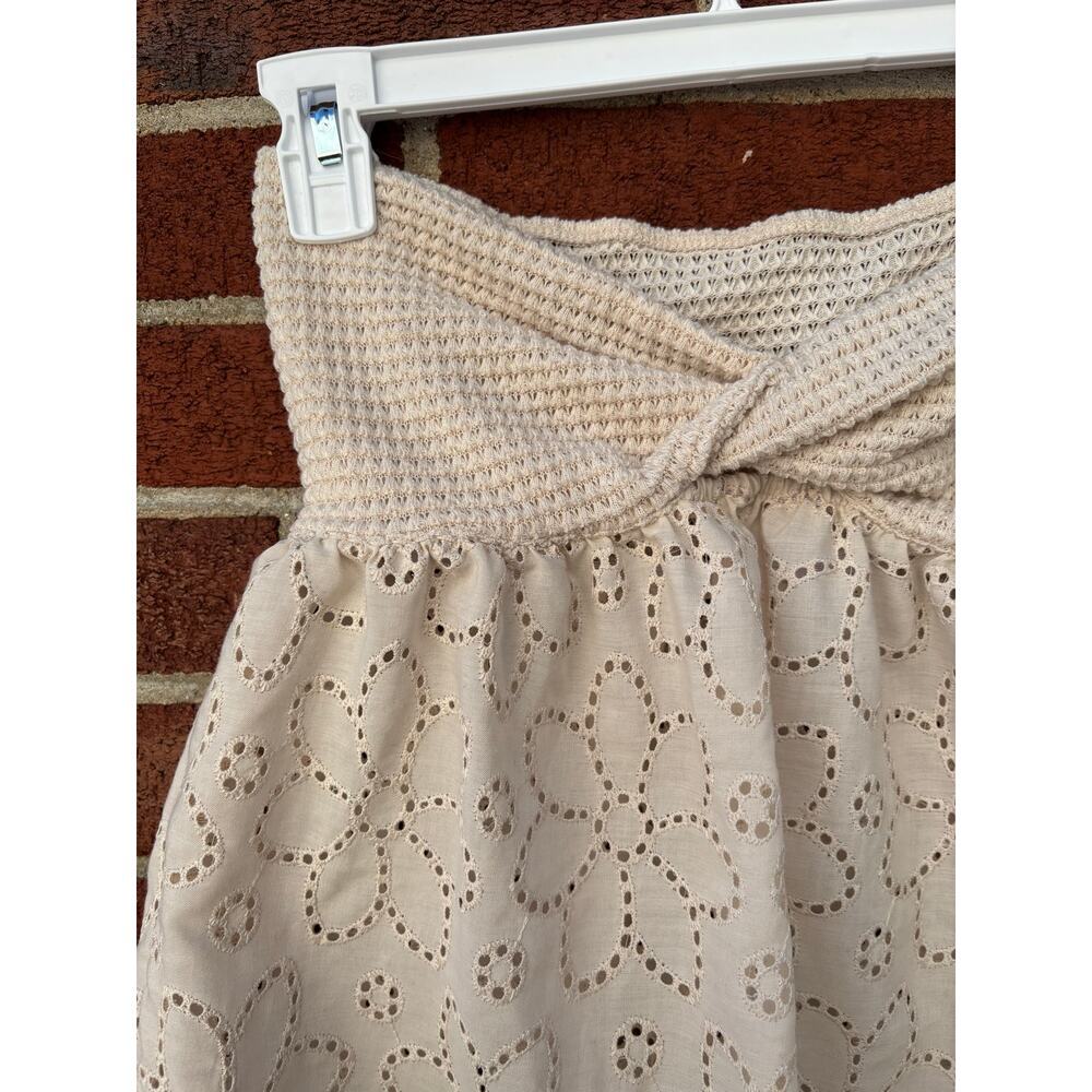 Strapless Eyelet Tube Top XS Beige Floral Embroidered Boho Blouse - Picture 5 of 8